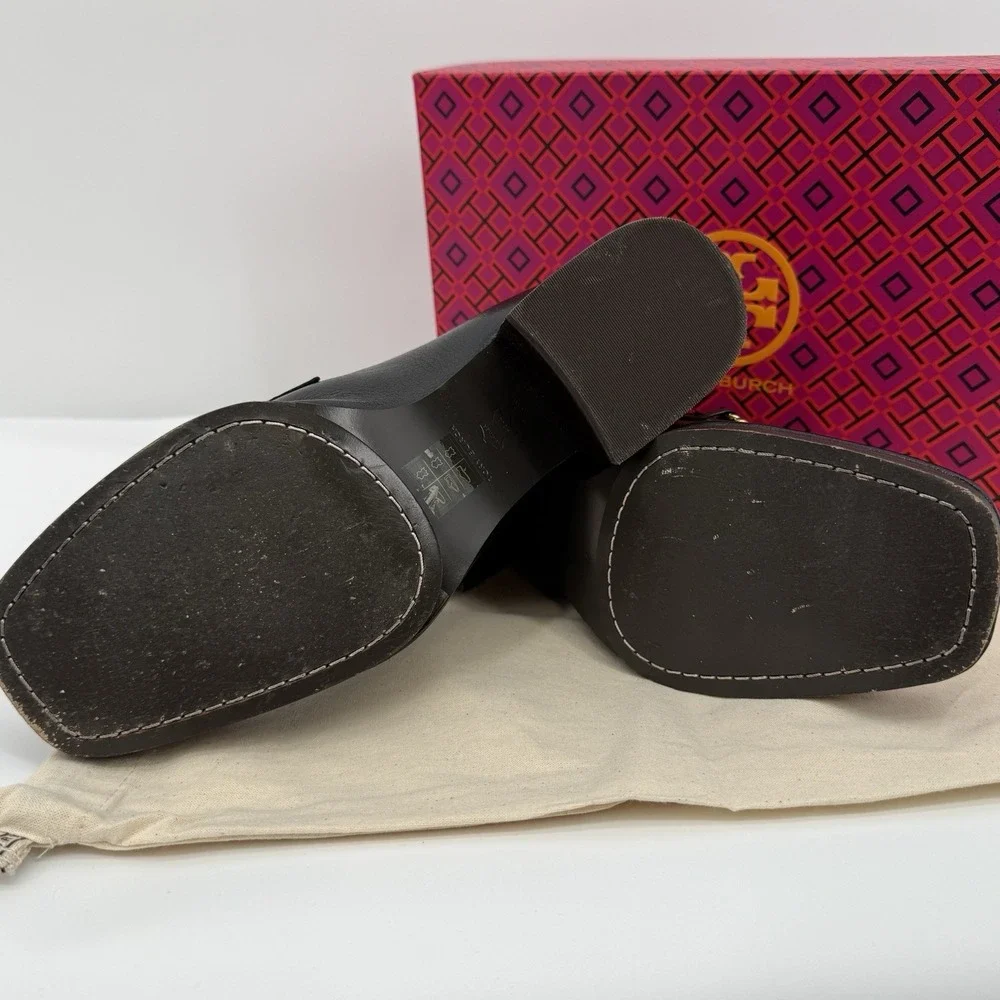 Tory Burch  Perrine Loafer Shoes Size 7.5 Square Toe Block Heel Perfect Black